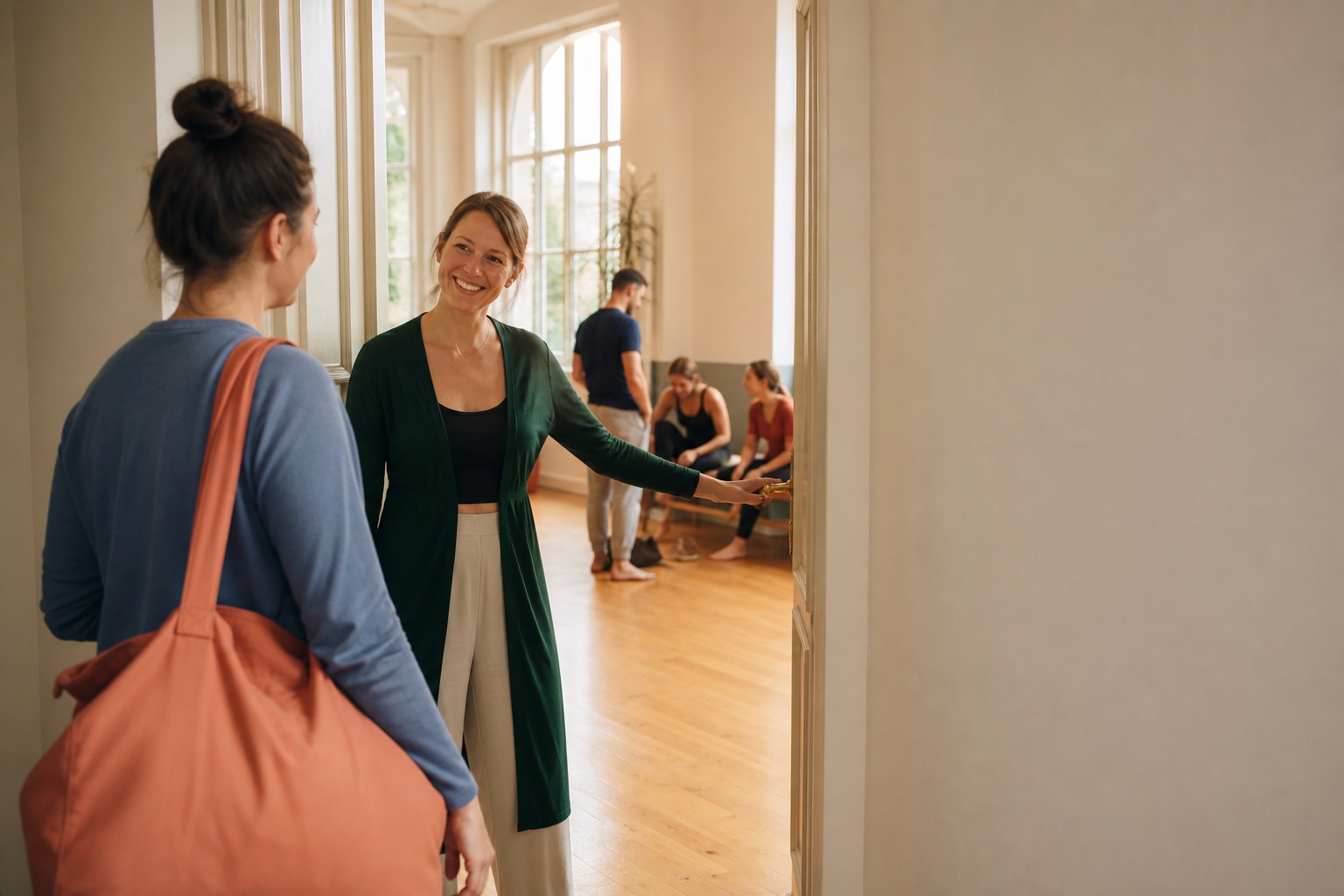 Konzeptbild eines warmen Empfangs beim ersten Besuch im Tanzstudio